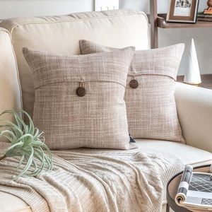 Set of 2 Farmhouse Pillow Covers with Button Closure 18x18”